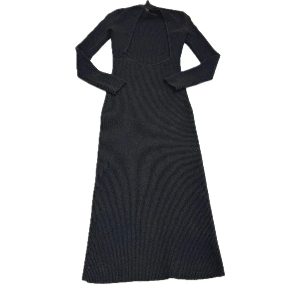 Abercrombie & Fitch Dress Womens XS Black Knit Ribbed Open‎ Back Maxi Minimalist